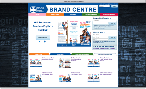 Girl Guides of Canada's brand centre website