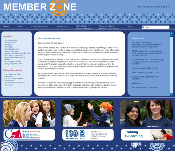 Girl Guides of Canada's Member Zone website